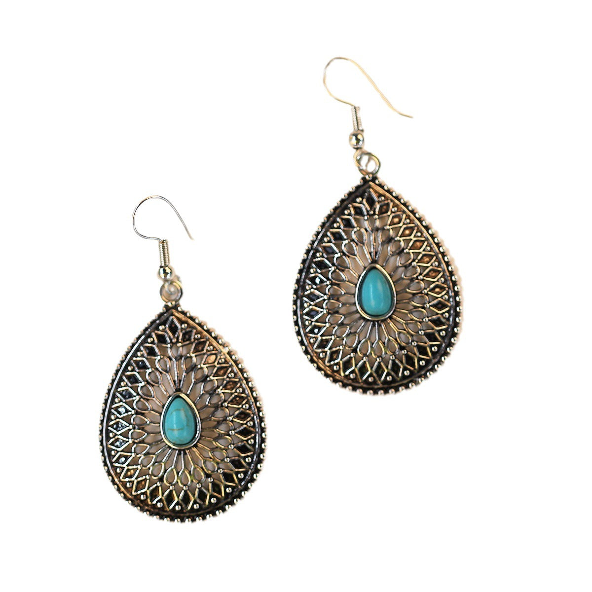 Wholesale Bohemian Ethnic Style Turquoise Hollow Earrings