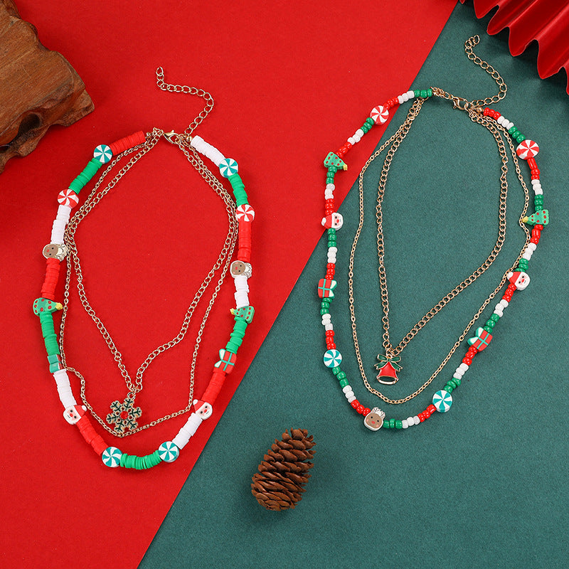 Wholesale Christmas Reindeer Soft y Beaded Choker Necklace Multi Layer Bell Pendant Fashion Layering Jewelry Gift
