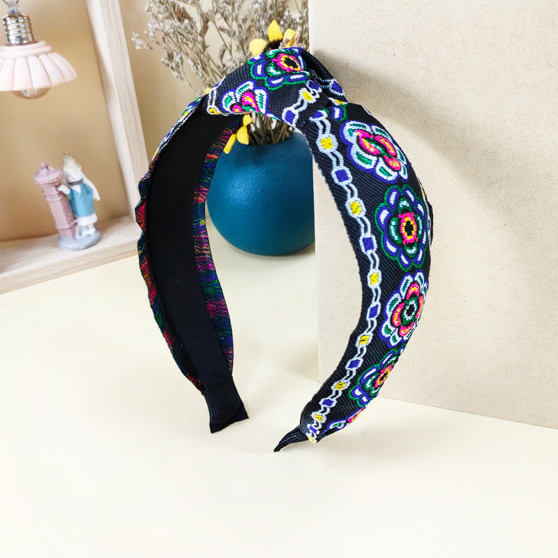 Wholesale Ethnic Style Embroidery Knot Fabric Hair Hoops