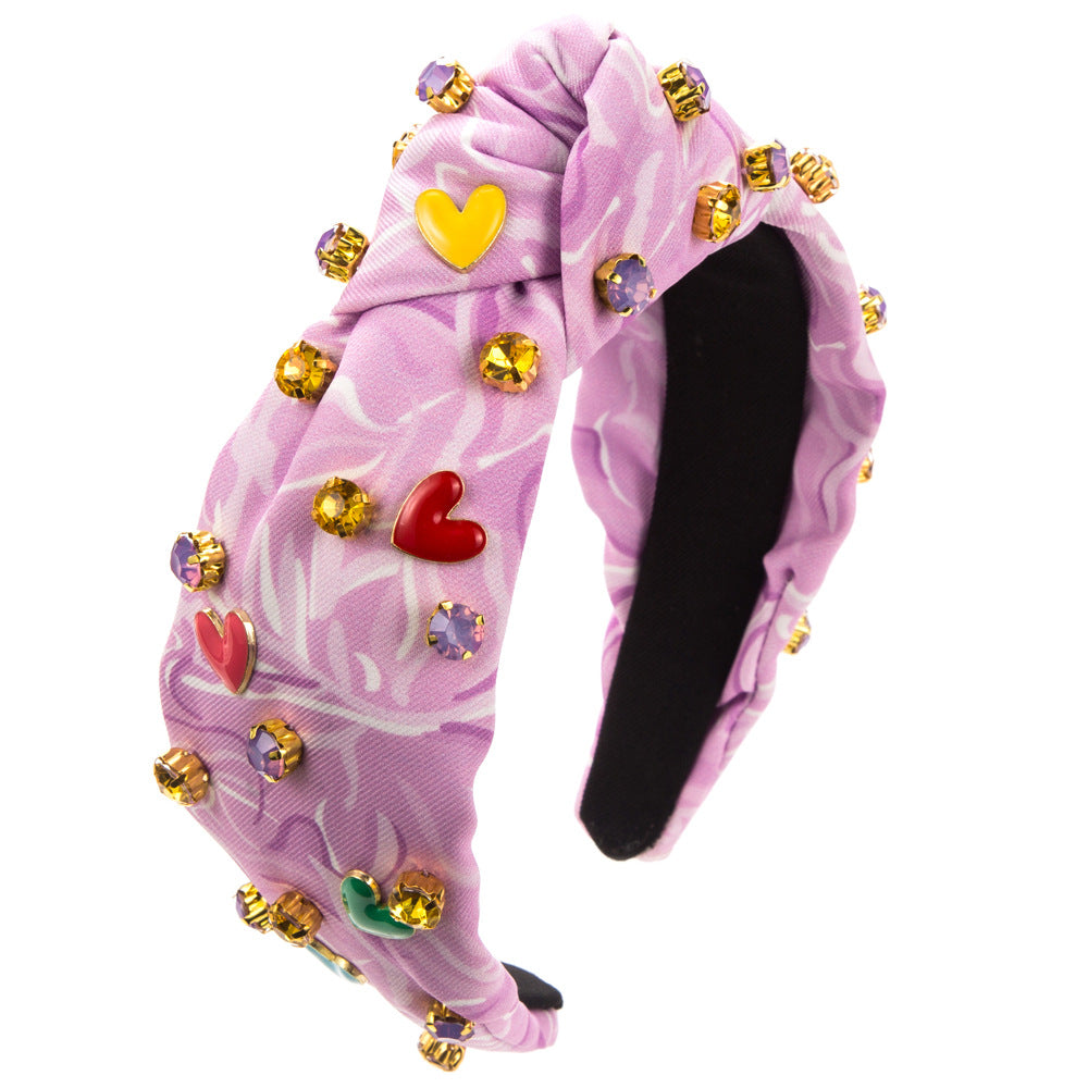 Wholesale Diamond Inlaid Love Printed Fabric Valentine's Day Hair Bands