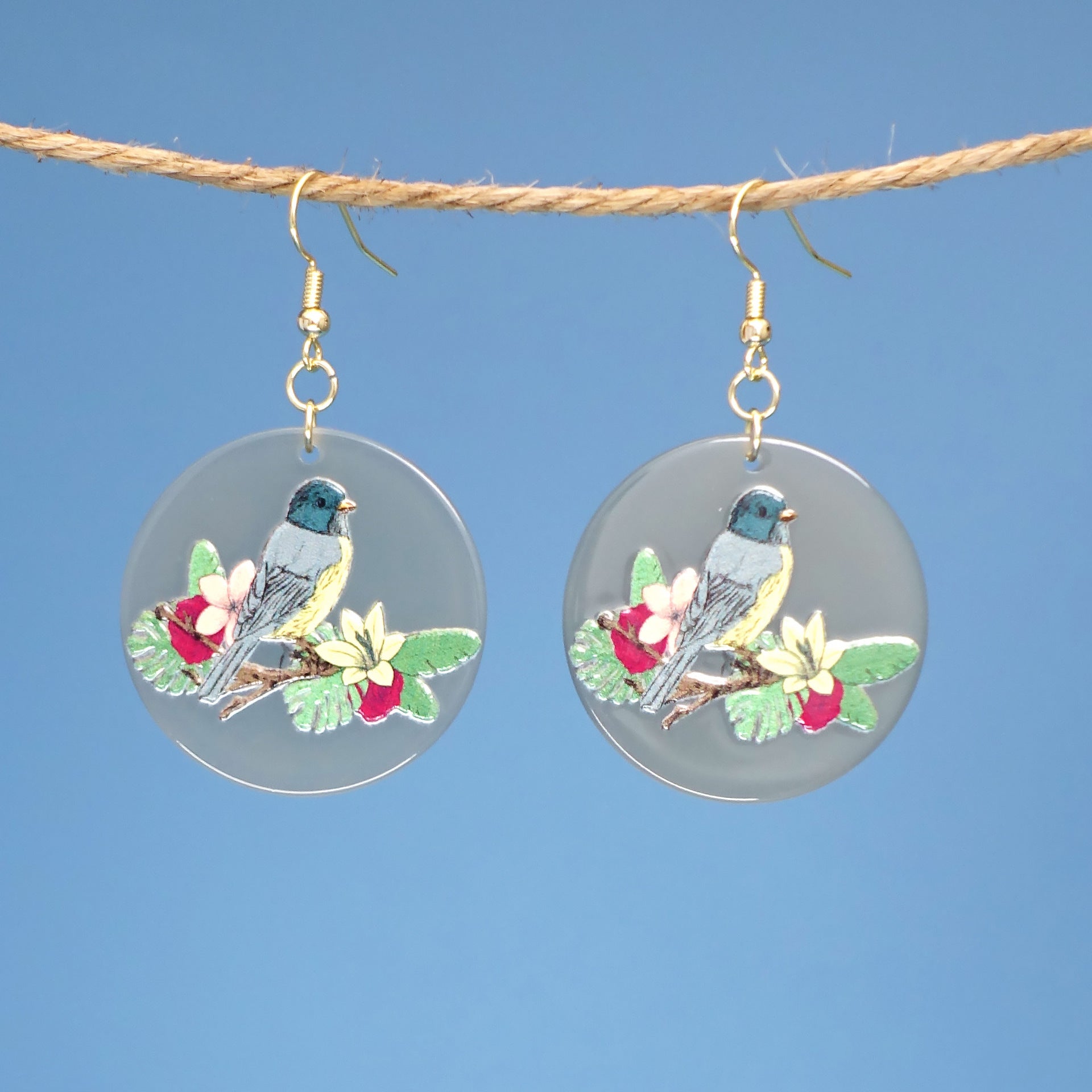 Wholesale Artistic painted relief flower and bird earrings