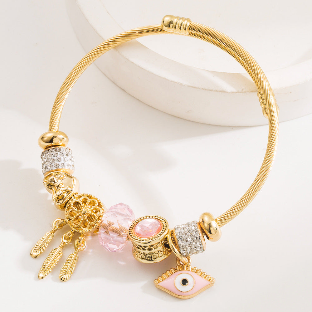 Wholesale Golden Devil' s Eye Diamond Pendant Stainless Steel Bracelets