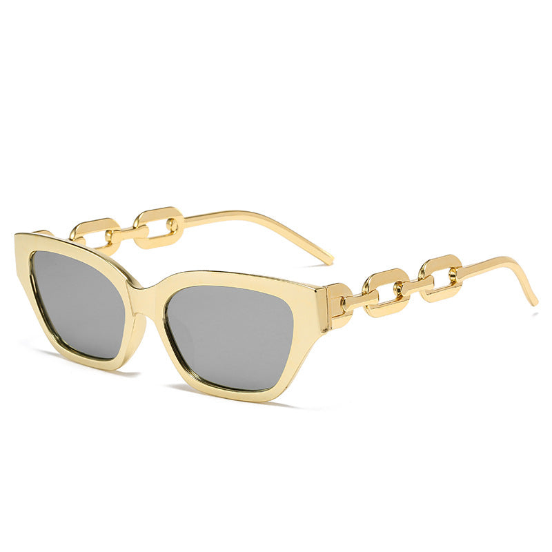 Wholesale Retro Cat-eye Fashion Polygonal Sunshade Small Frame Chain Sunglasses