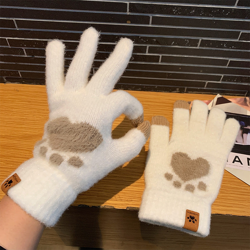 Wholesale Women's Thick Warm Knitted Wool Cycling Cold Protection Students Winter Cute Plush Gloves