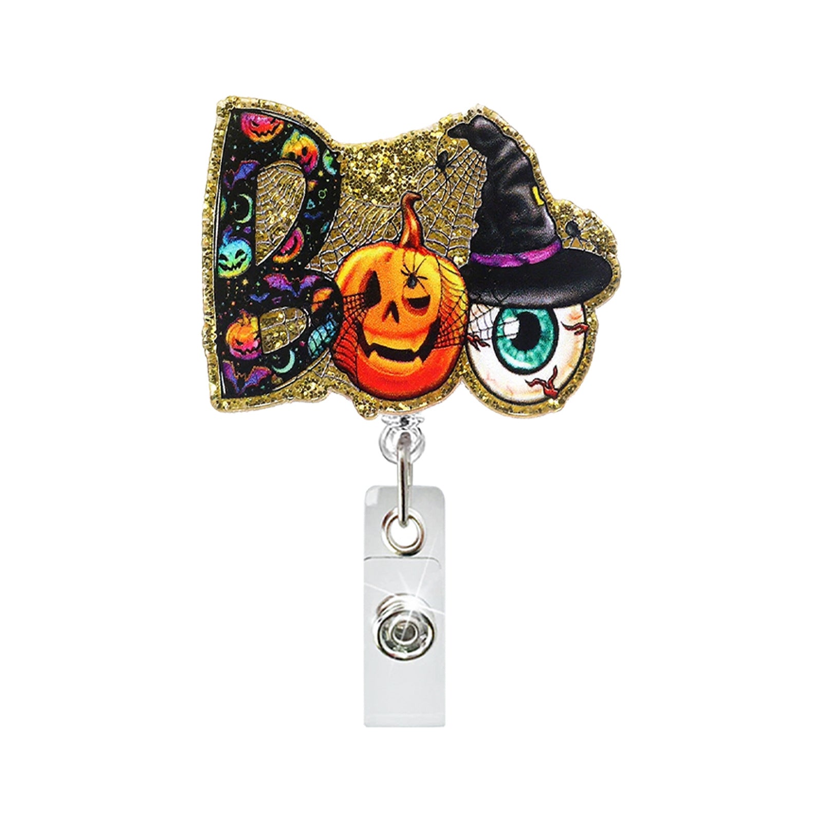 Wholesale  Pumpkin Bow Ghost Black Cat Easy Pull Buckle Telescopic Rotating Doctor Nurse Telescopic Id Buckle Badge
