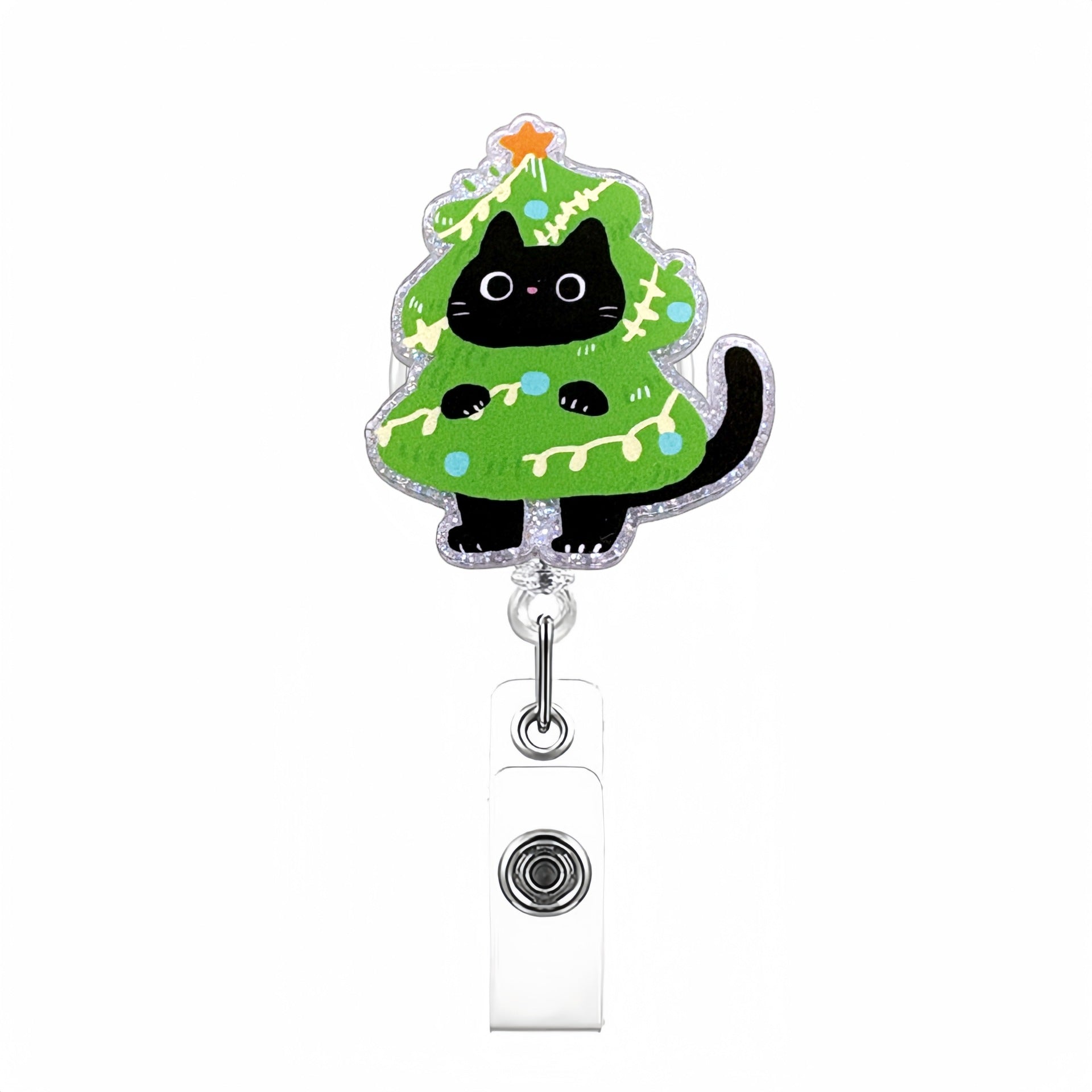 Wholesale Forest-themed Black Cat Christmas Retractable Badge Reels Keychain