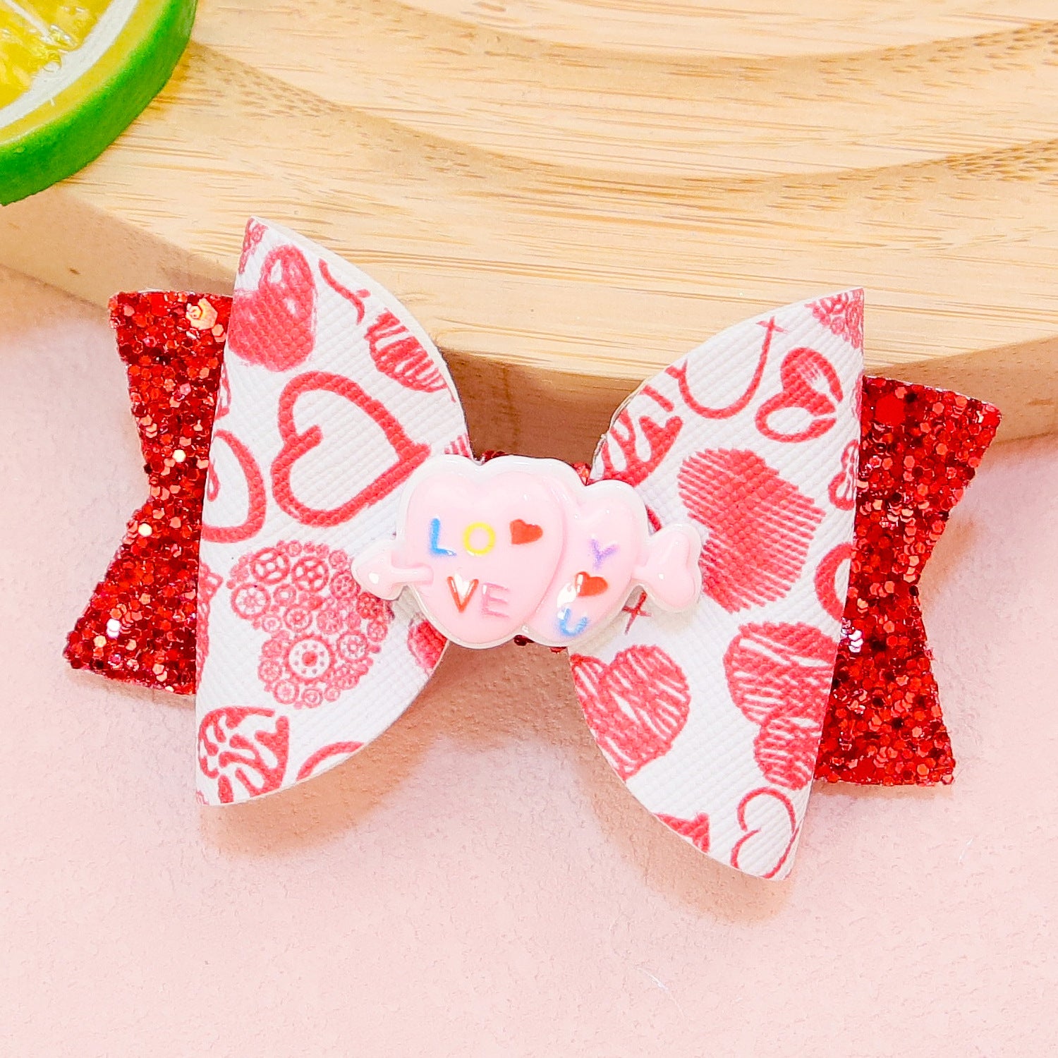 Wholesale Valentine's Day Love Letter Bow Fabric Hair Clips
