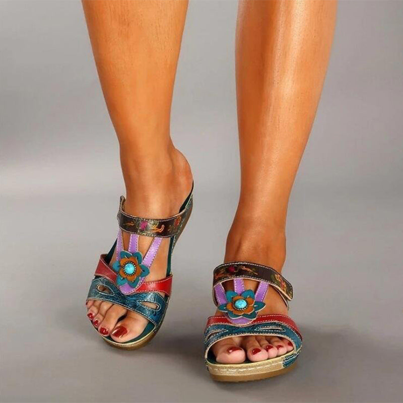 Wholesale Bohemian Ethnic Style Floral Wedge Sandals