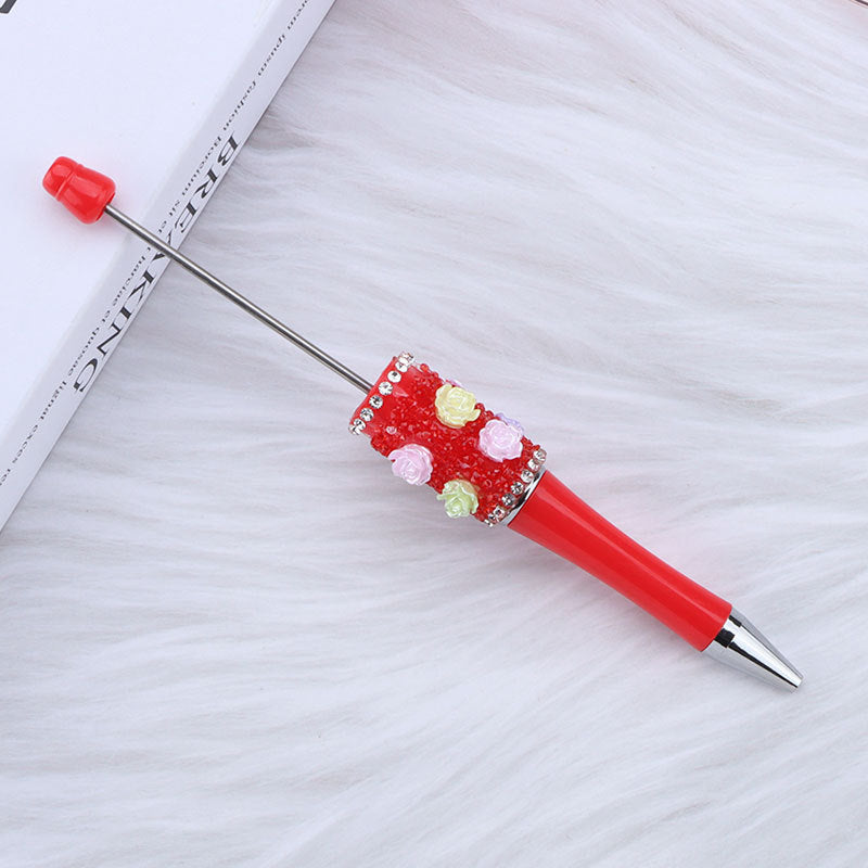 Wholesale 50pcs DIY Rose Flower Sugar Diamond Small Flower Embellishment Creative Beaded Round Bead Cute Pen