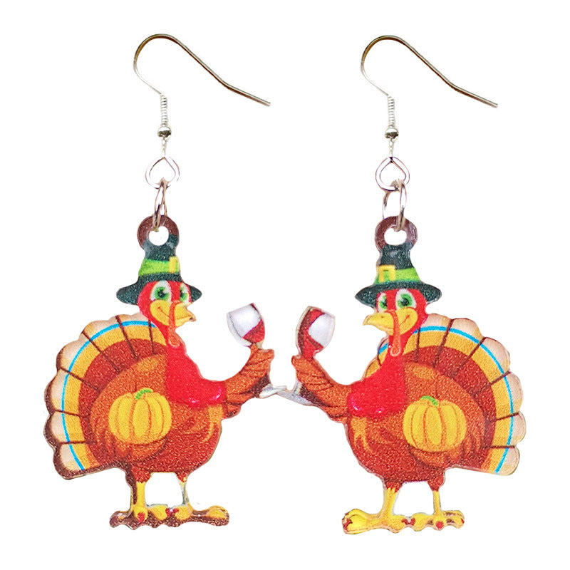 Wholesale 2pairs/pack Acrylic Thanksgiving Turkey Pumpkin Earrings