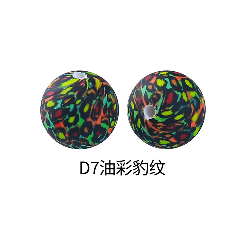 Wholesale 100pcs15mm Leopard Print Water Transfer Round Silicone Beads
