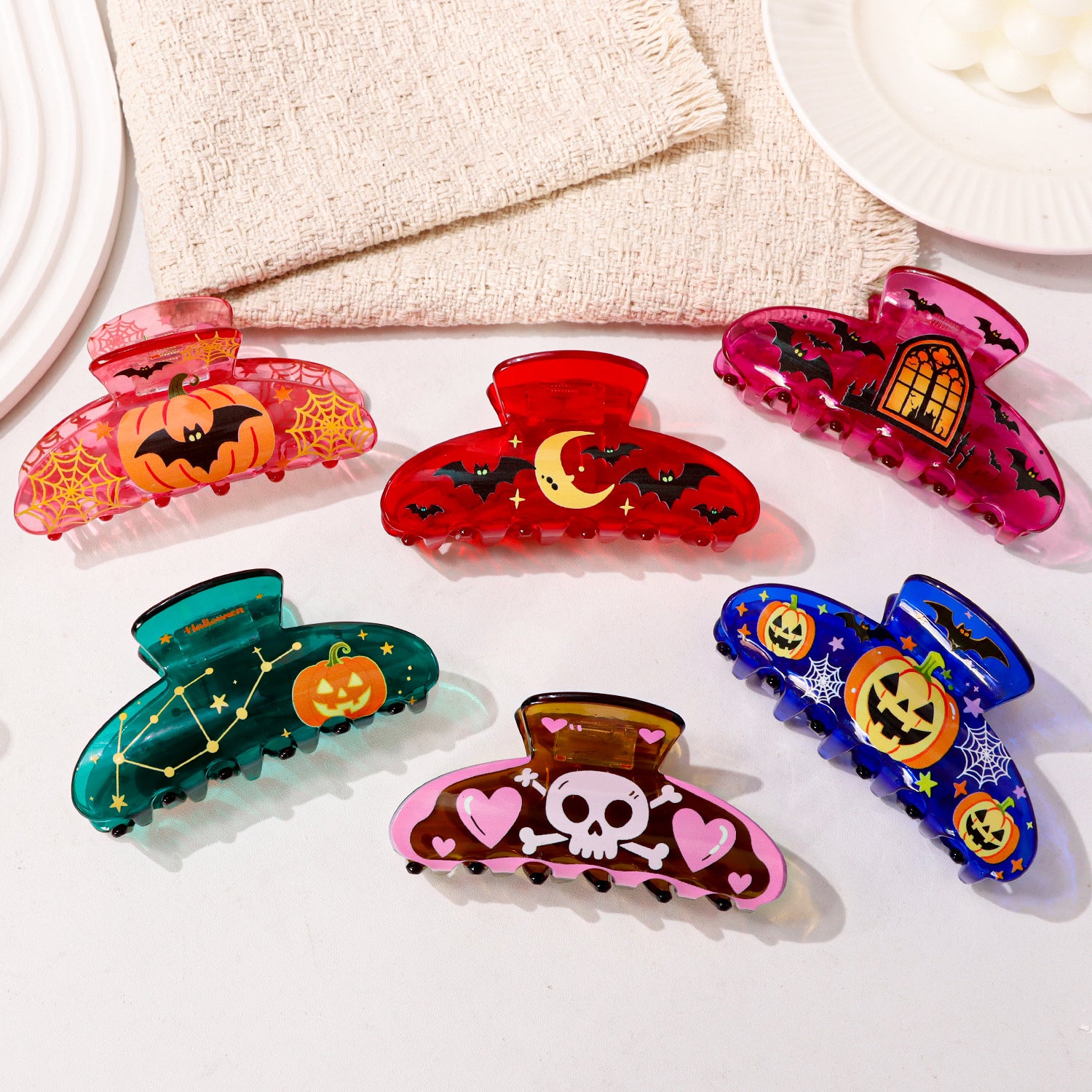Wholesale  PVC Hair Claw Clip Dark Style Pumpkin Bat Design Fashion Accessory Boutique Resale