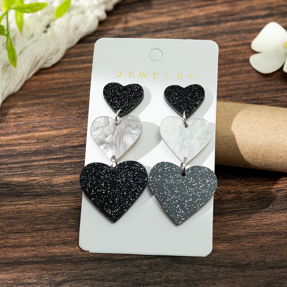 Wholesale Super Flash Powder Three Layer Love Earrings