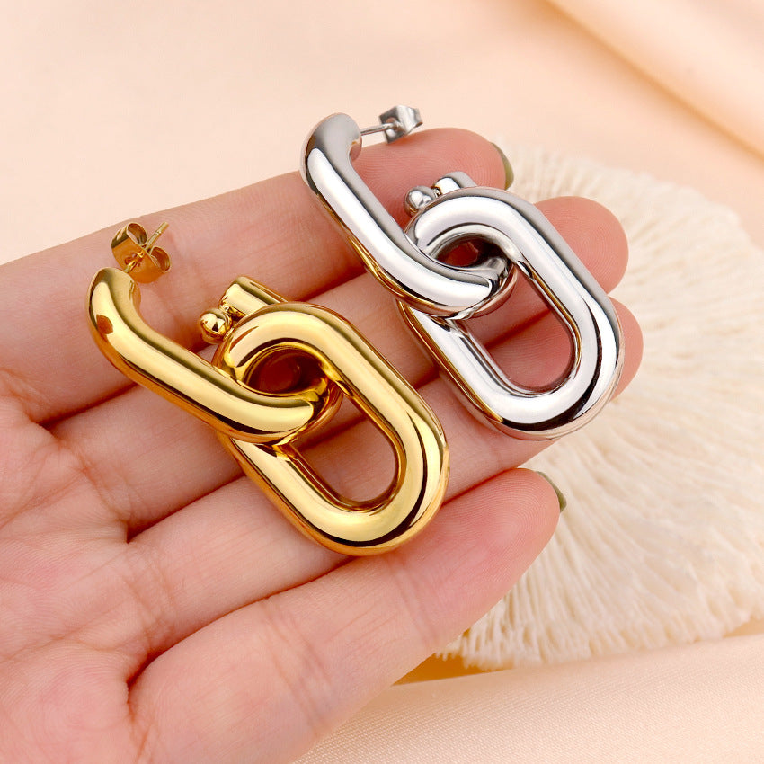 Wholesale Vintage Chain Buckle Irregular Titanium Steel Earrings