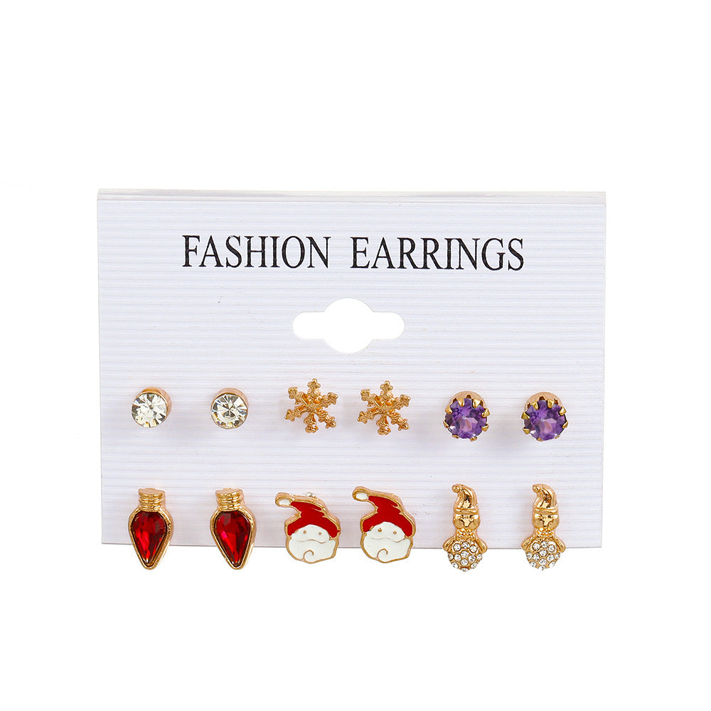 Wholesale Christmas Santa Claus Drops Oil Snowflake Bells Christmas Tree Alloy Earrings