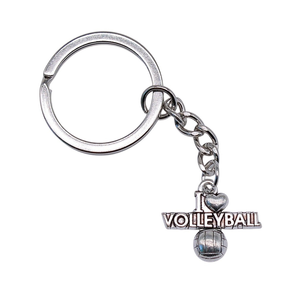 Wholesale 10PCS I Love Volleyball Pendant Metal Keychain