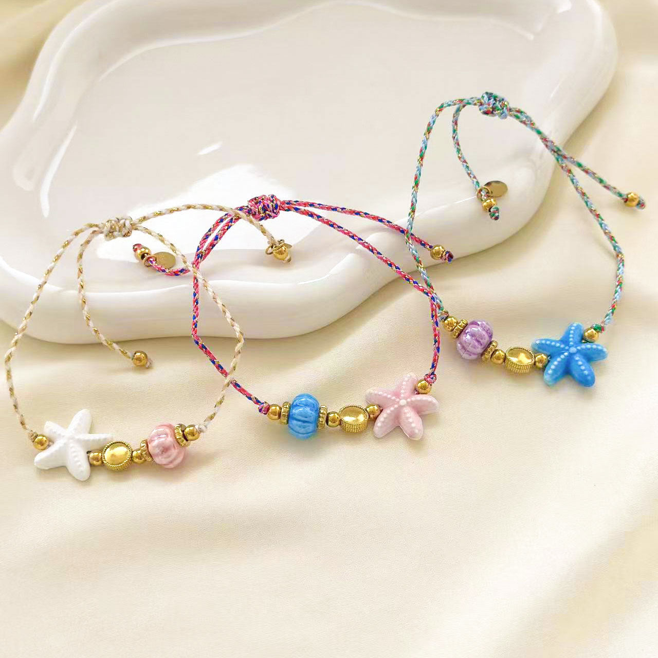 Wholesale  Ocean Starfish Ceramic  Bohemian Adjustable Titanium Steel Bracelet