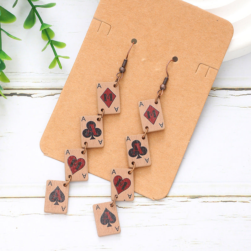 Wholesale New style splicing multi-layer playing card wooden earrings