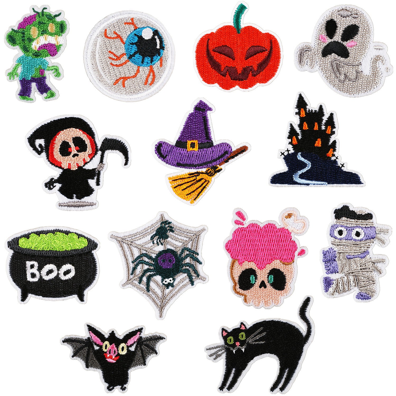 Wholesale Glitter Embroidered  Patch Ghost Skull Witch Cartoon DIY Fashion Accessory For Clothing Party Resale