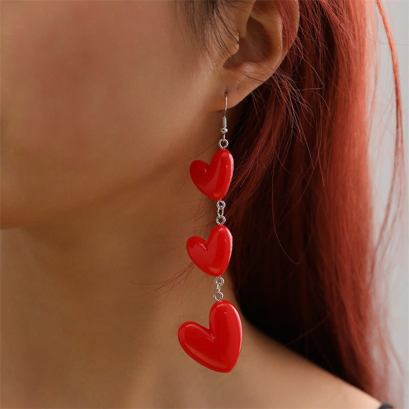 Wholesale women's long heart red festive Valentine's Day earrings fashion face slimming ear jewelry