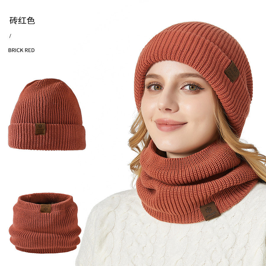 Wholesale Winter Double-layer Thick Woolen Hat Scarf Two-piece Set Universal Ear Protection Knitted Hat Set