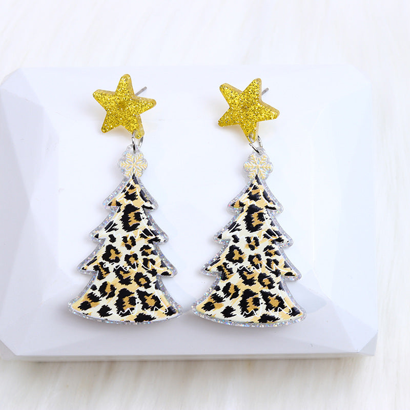 Wholesale Christmas Leopard Print Christmas Tree Acrylic Earrings