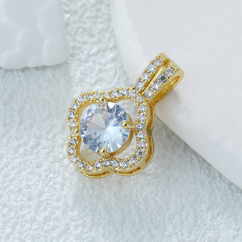 Wholesale Real Gold Electroplated Color-preserving Zircon DIY Personality Flower Geometric Temperament Necklace Pendant