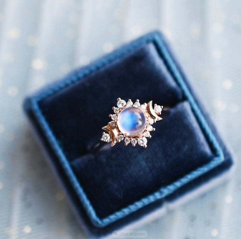 Wholesale Double Moon Goddess Moonstone Diamond Ring
