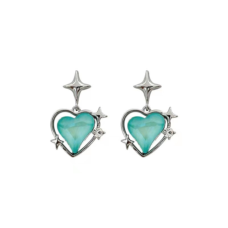 Wholesale Fluorescent Blue Star Heart Earrings