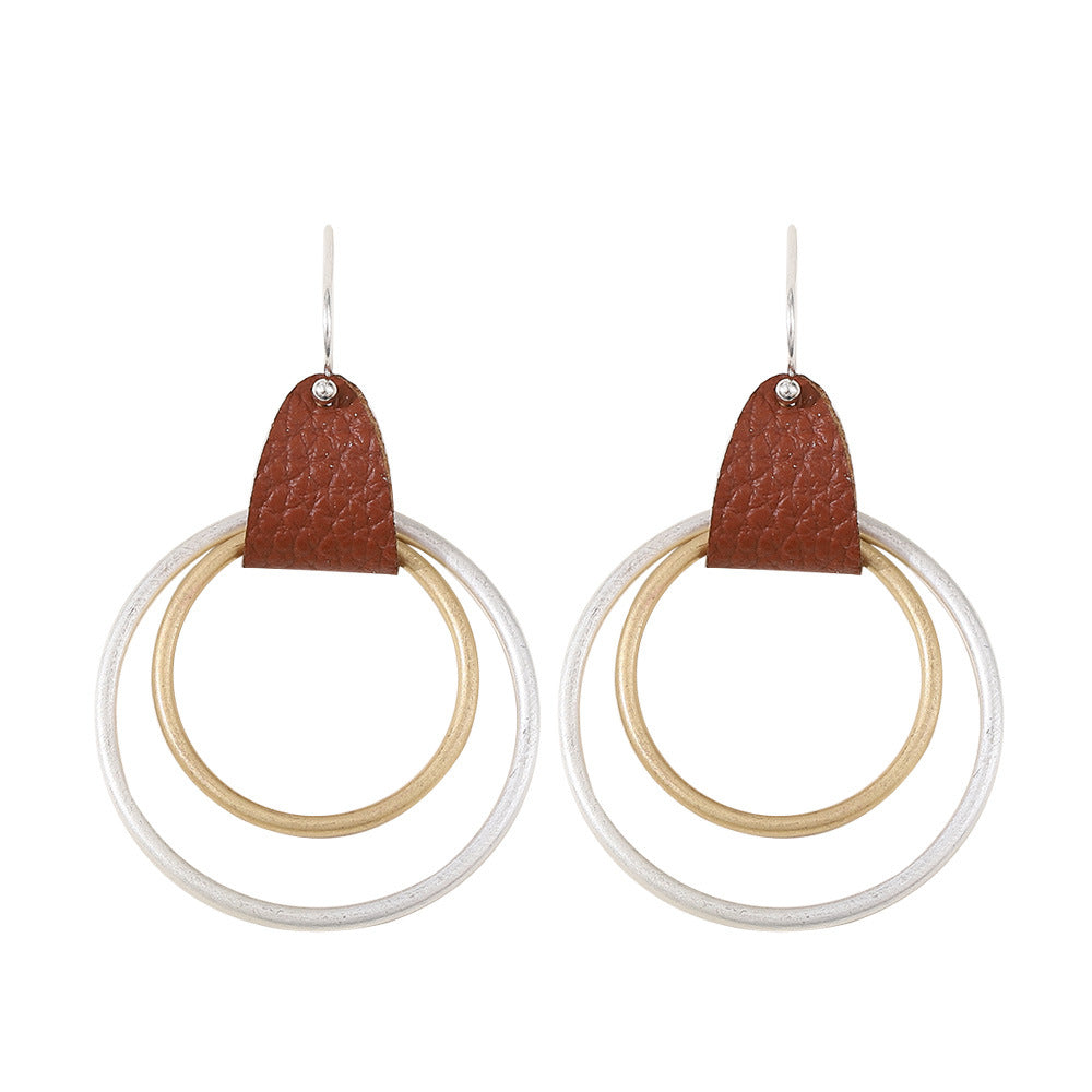 Wholesale Bohemian Sand Silver Leather Earrings All-match Ear Jewelry