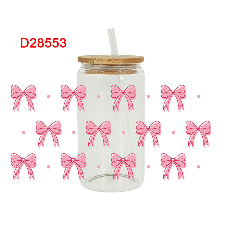 Wholesale Pink minimalist bow 16oz Cup UV DTF Wraps