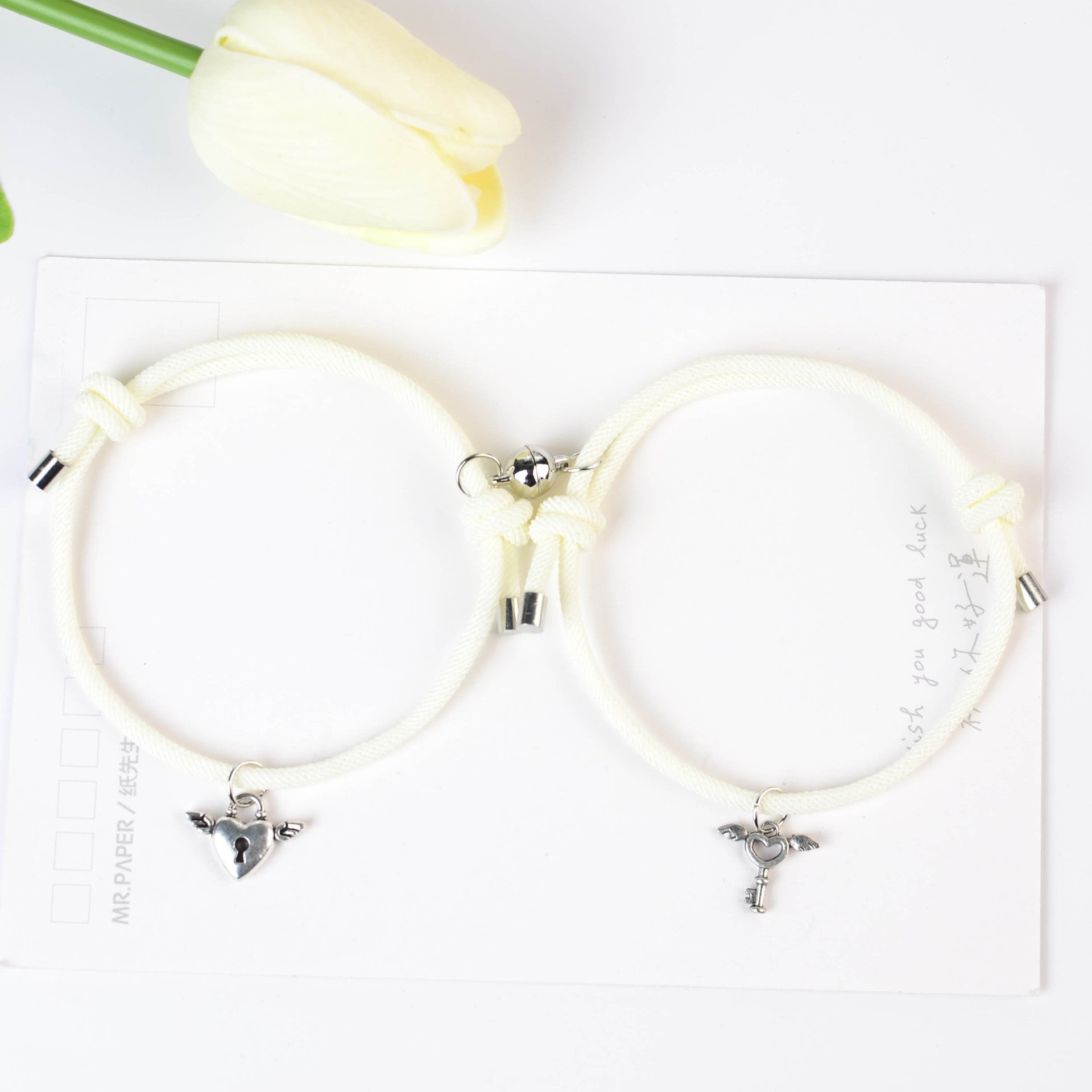 Wholesale Couple Key Lock Magnetic Suction Bracelet Hand Woven