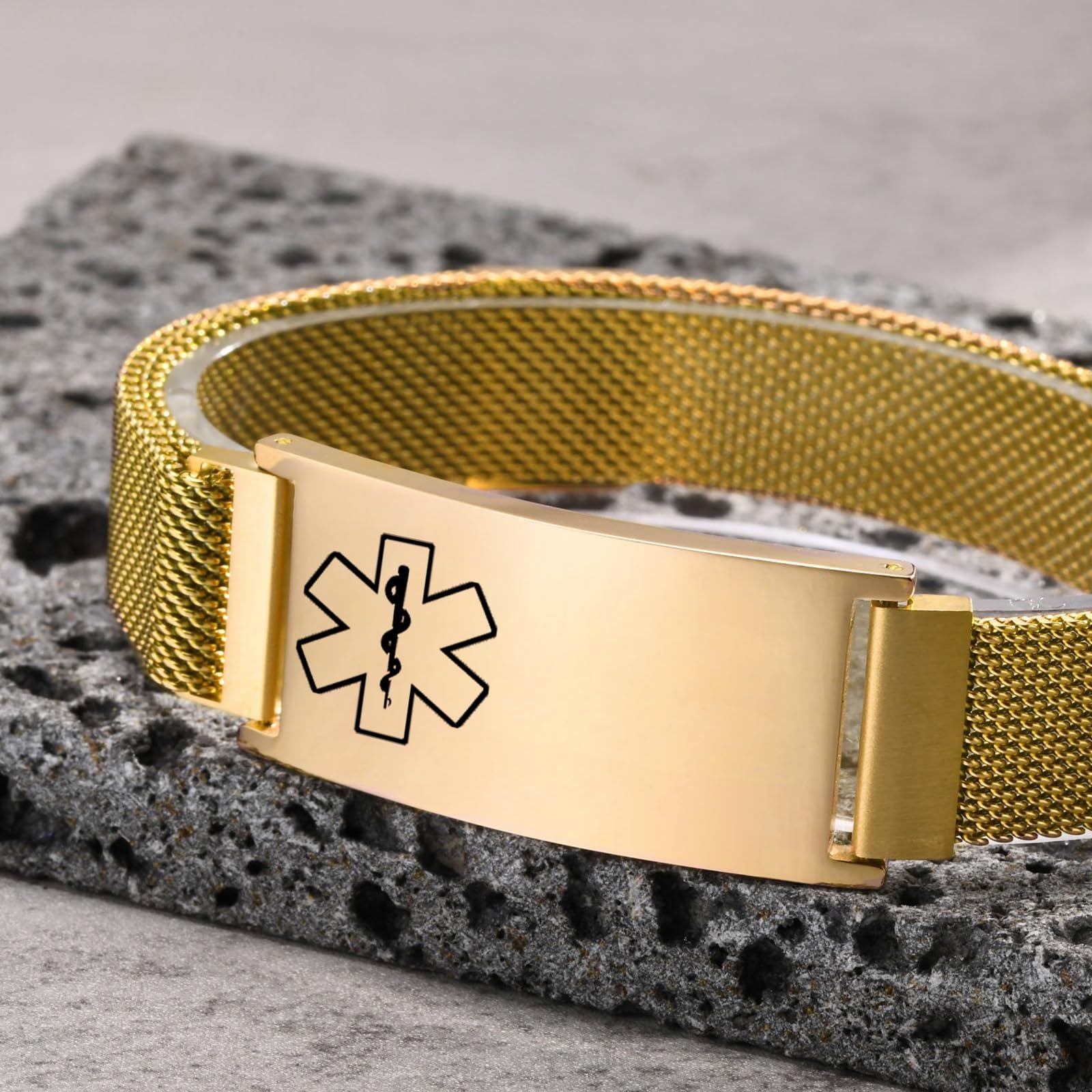 Wholesale Medical engraved gold stainless steel curved magnetic bracelet