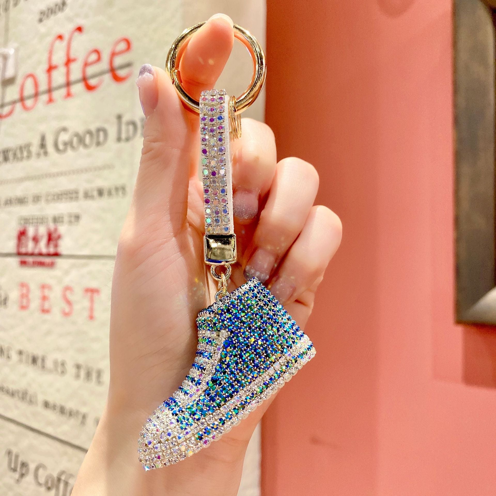 Wholesale Metal Diamond-encrusted Canvas Shoes Keychain