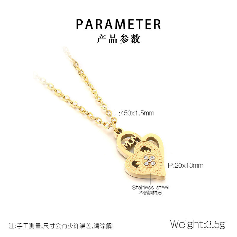 Wholesale Mother' s Day Diamond studded Hollow Moon Love Stainless Steel Necklace
