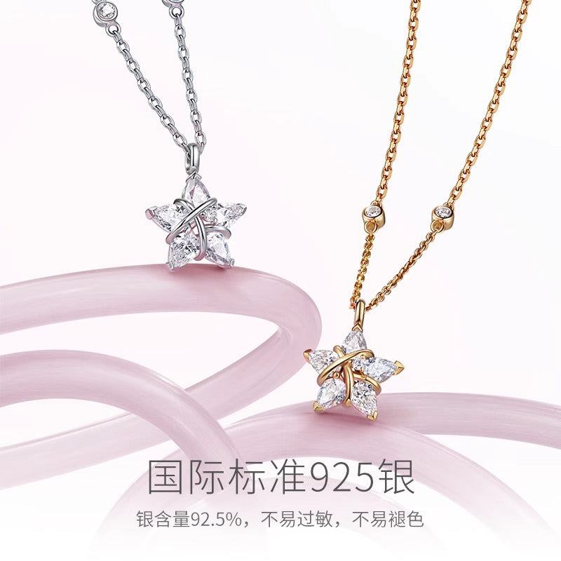 Wholesale 925 Sterling Silver Weaving Girl Star Necklace Female Niche Design Sense Tanabata Valentine's Day Gift for Girlfriend