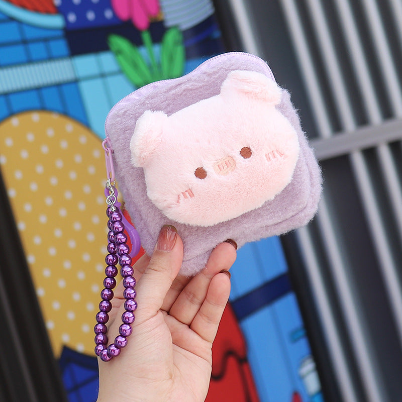 Wholesale Cartoon Cute Animal Doll Plush Large Capacity Candy Color Bead Chain Wallet