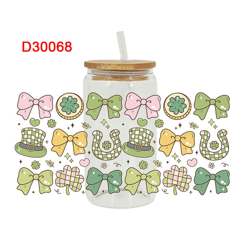 Wholesale Green Cartoon Bow 16oz Cup UV DTF Wraps