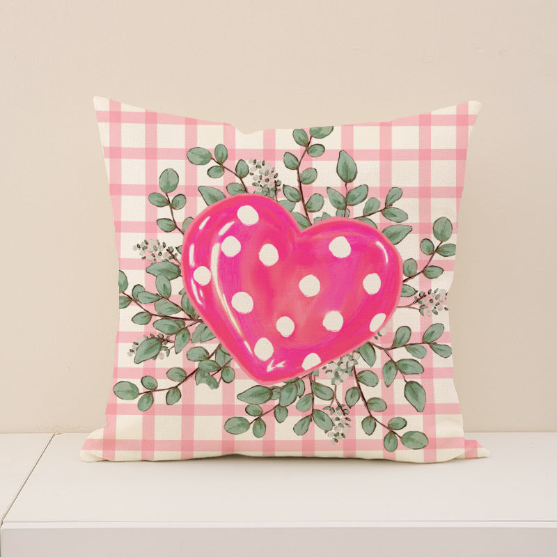 Wholesale  Valentine' s Day  Linen Plaid Printed Love Waist  Pillowcase