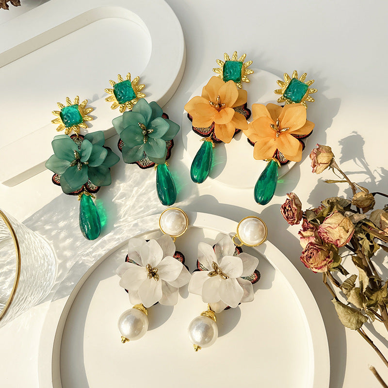 Wholesale Tassel Flower Alloy Cloth Resin ABS Pearl Earrings