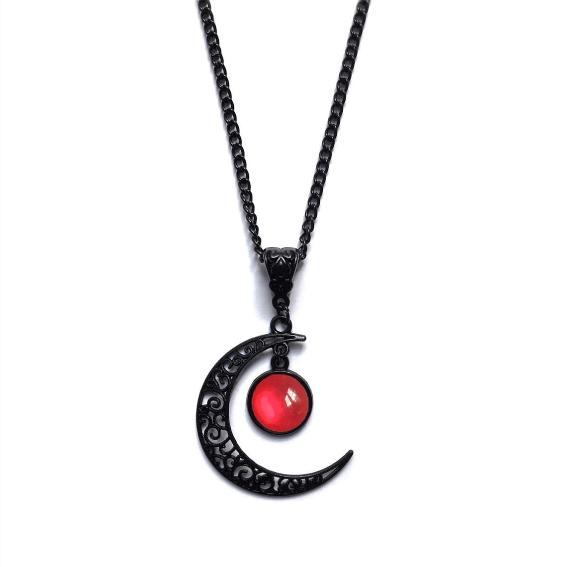 Wholesale Gothic Bohemian style black silk crescent necklace