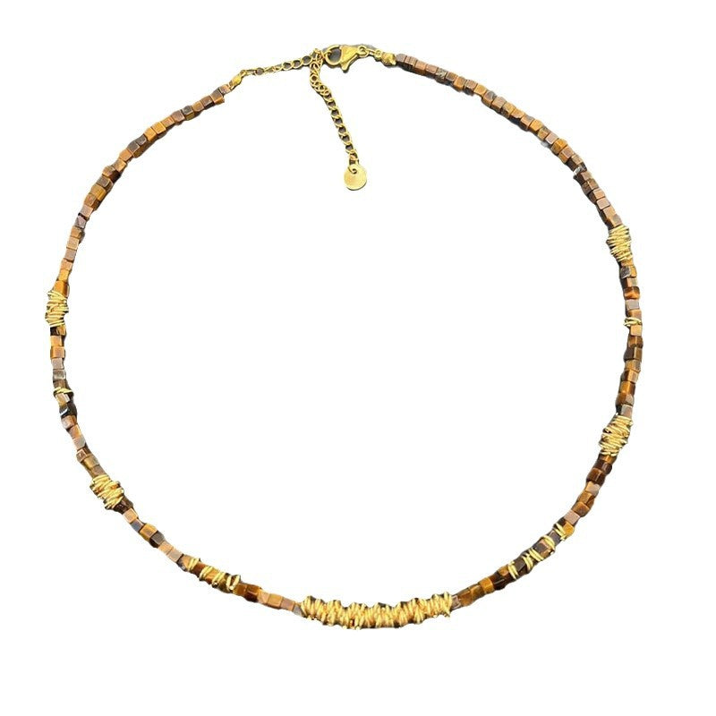 Wholesale Natural Tiger Eye Maillard Beaded Sweater Necklace