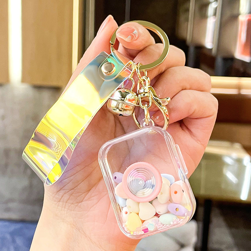 Wholesale Oil Floating Camera Quicksand Bottle Acrylic Keychain