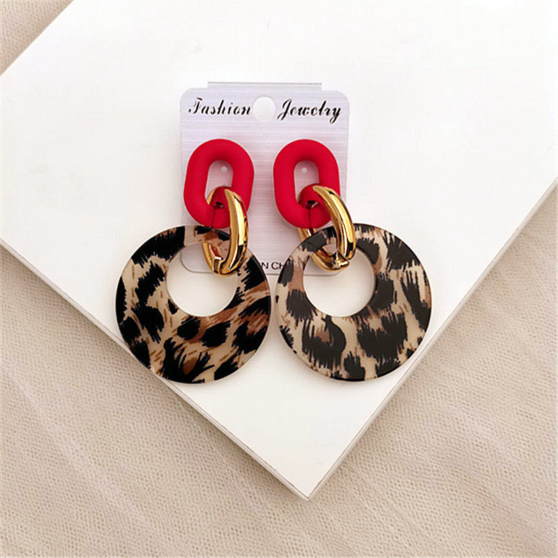 Wholesale Geometric Leopard Print Circle Acrylic Earrings