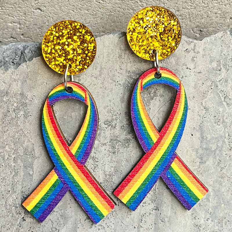 Wholesale 2 pairs/pack Rainbow Wooden Shiny Acrylic Earrings