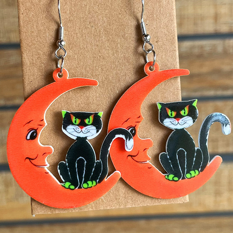 Pendientes acrílicos de gato negro de 2Pairs/Pack Halloween