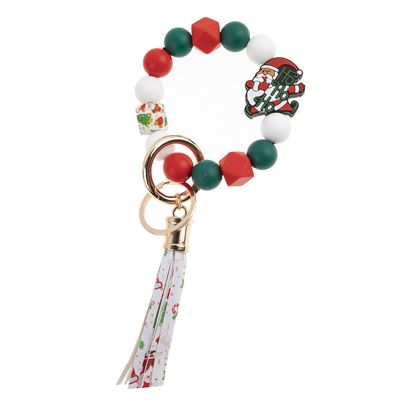 Wholesale Christmas Silicone Beaded Bracelets Keychain