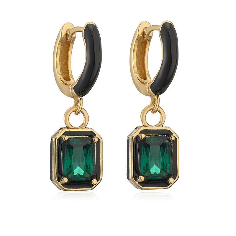 Wholesale Oil Drops with Colored Diamond Square Earrings