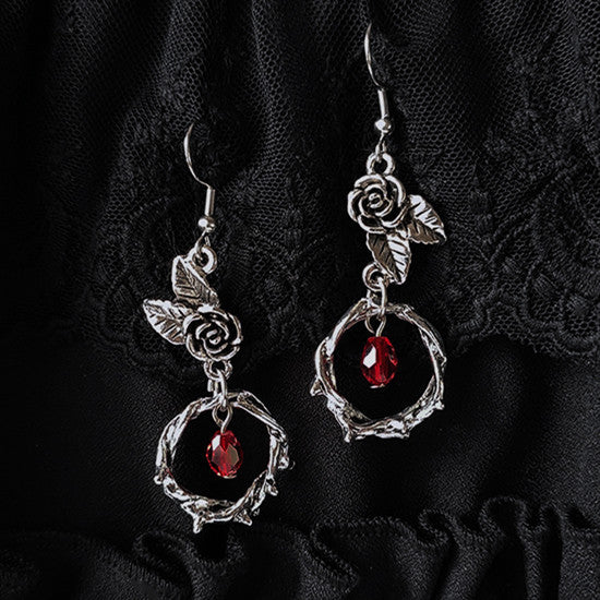 Wholesale Bloody Rose Gothic Classical Thorn Vine Rose Crystal Earrings