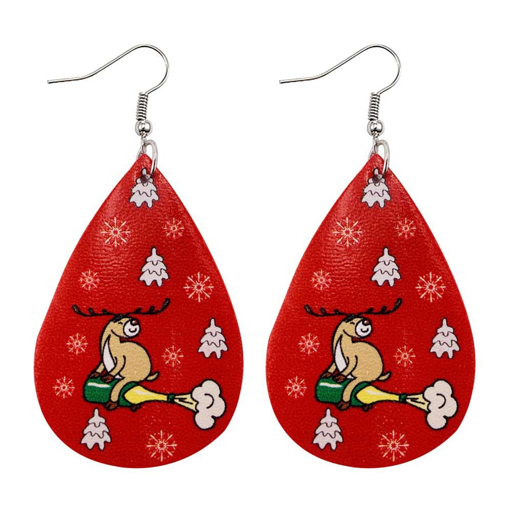 Wholesale Christmas Tree Bells Santa Claus Elk Leather Earrings